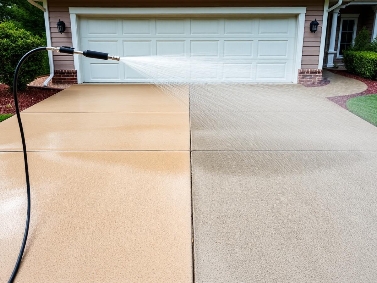 Pressure washing a driveway